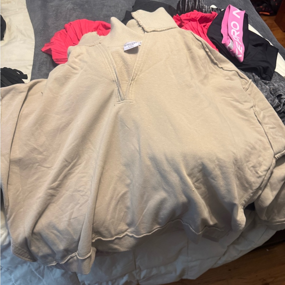 Torrid Beige Collared Pullover Sweatshirt